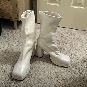 SHEIN Chic White Heeled Go-Go Boots NWOT